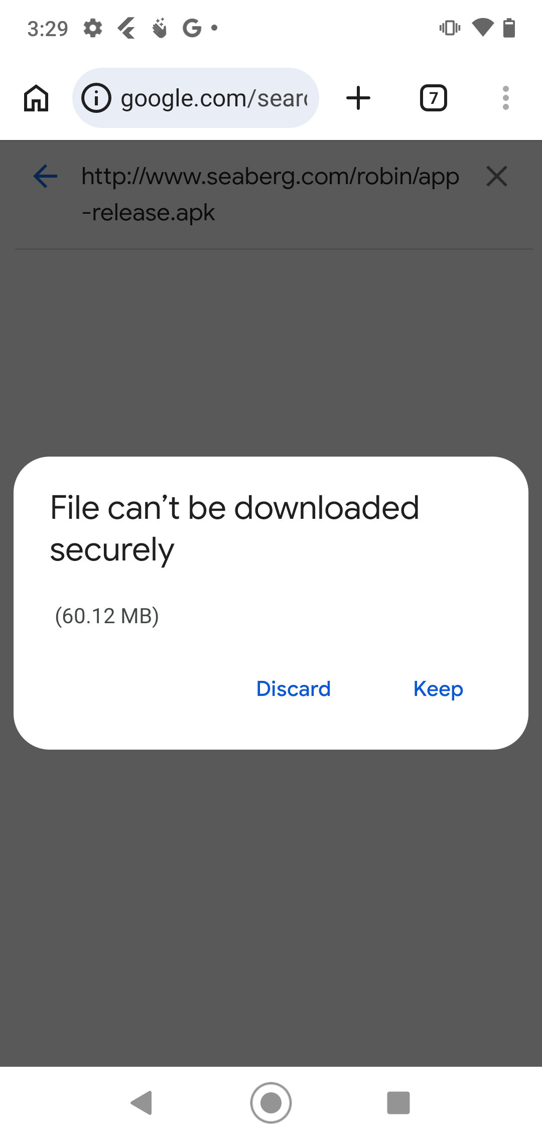 Browser prompt showing Discard or Keep — tap Keep