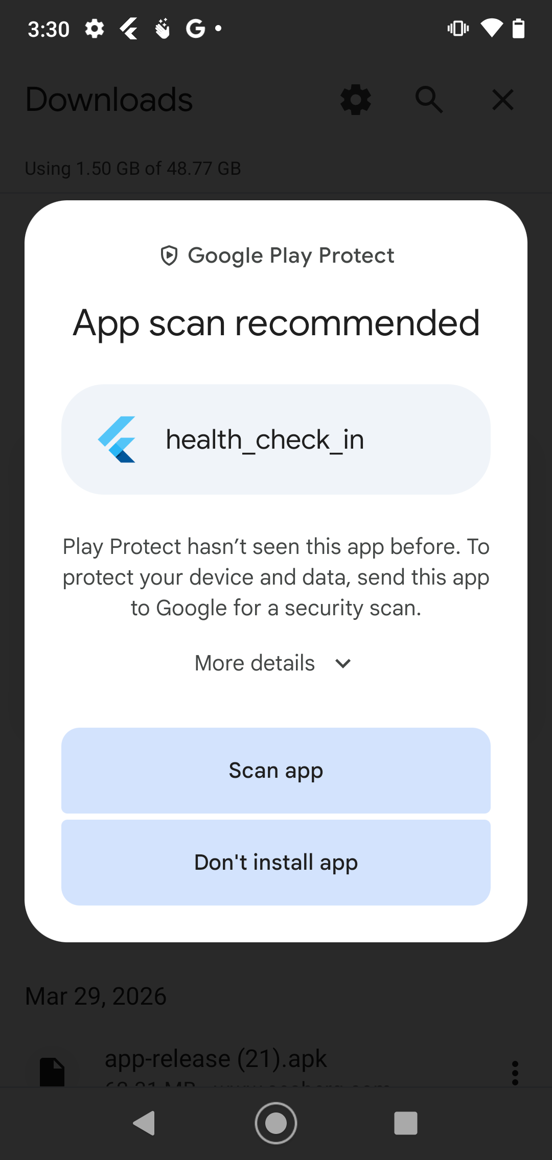 Play Protect app scan recommended prompt