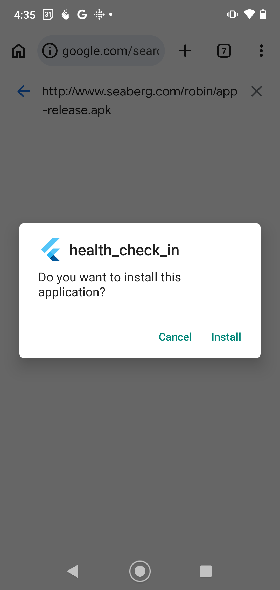 Alternative install prompt — tap Install